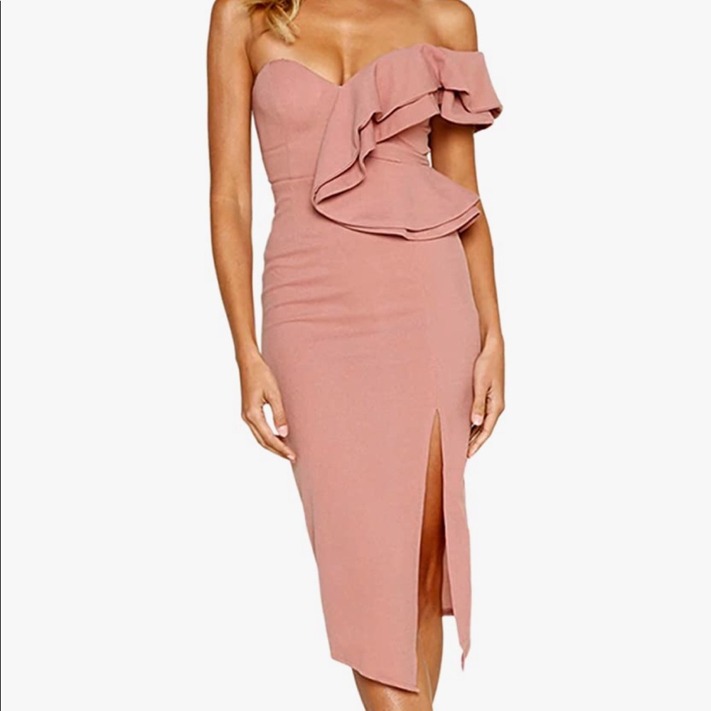 One Shoulder Sleeveless Split Bodycon Midi Party Dress